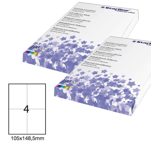Etichetta adesiva bianca 100fg A4 105x148,5mm (4et/fg) STARLINE-0