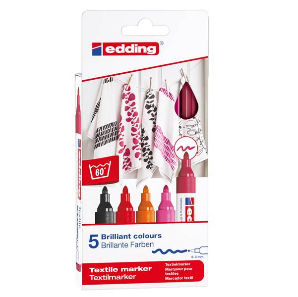Marcatore Permanente per Tessuti 4500 Edding - Punta Tonda - 2-3 mm - E-4500 5S-999 (Assortiti Caldi Conf. 5)