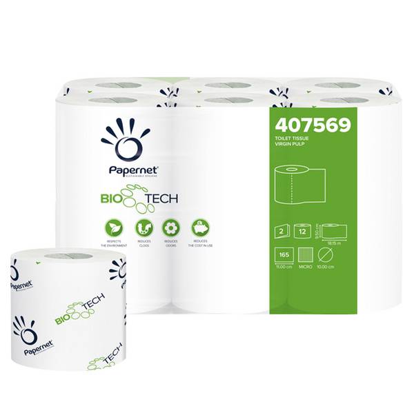 Carta Igienica BioTech Papernet - 2 Veli - 165 Strappi - 407569 (Conf. 12)