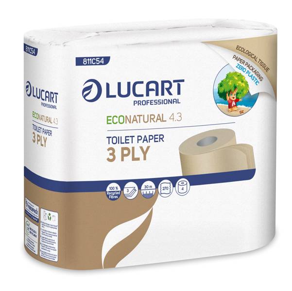 Carta igienica EcoNatural 4.3 Plastic Free - 270 strappi - Lucart - pacco 4 rotoli-0