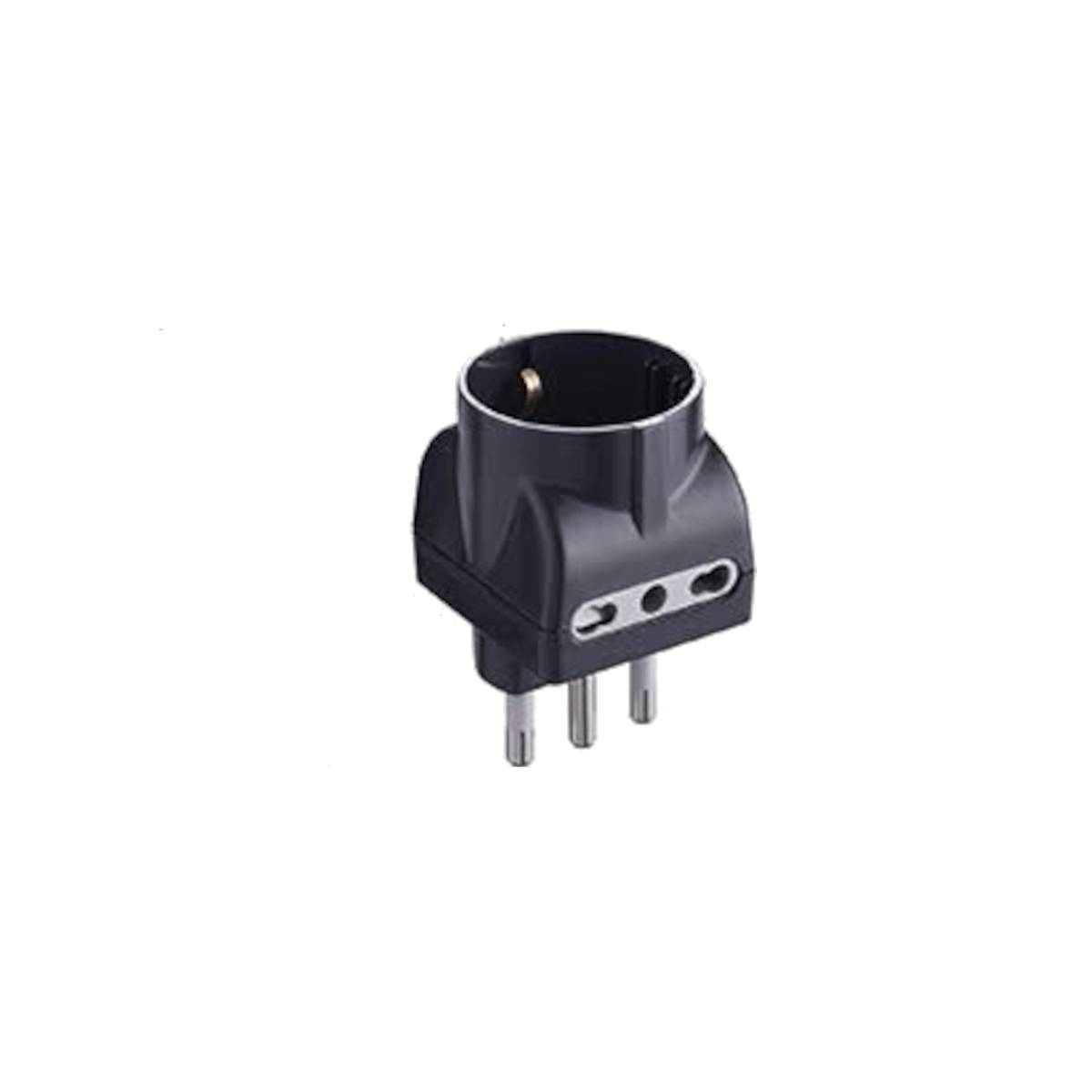 Adattatore spina S17 (grande) e 1 presa Shuko 10A + 2 Prese 10A bipasso - Adattatore triplo con 1 presa schuko 2 poli +-1