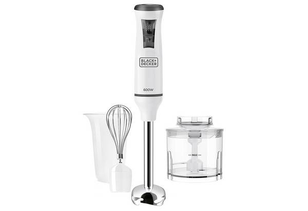 Black+Decker BXHBA600E Frullatore a immersione, 600, Acciaio inossidabile, Antiruggine, Bianco