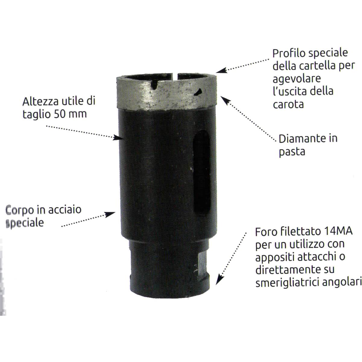 Foretto diamantato utilizzo a secco LONG LIFE - filetto M14 per smerigliatrici angolari-1