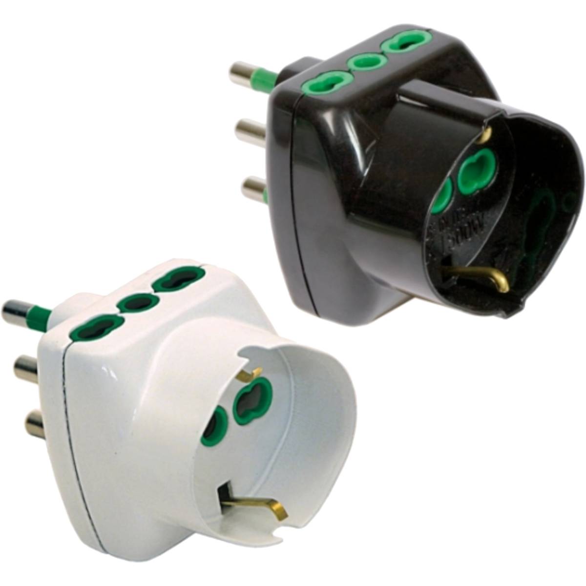 Adattatore spina S17 (grande) 16A e 3 Prese bipasso 16A - Adattatore triplo con 1 presa bipasso Schuko 2 poli + terra 16-0