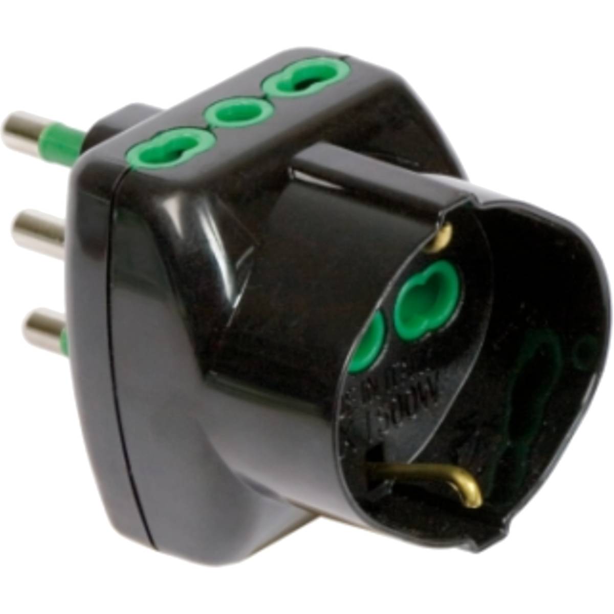 Adattatore spina S17 (grande) 16A e 3 Prese bipasso 16A - Adattatore triplo con 1 presa bipasso Schuko 2 poli + terra 16-1