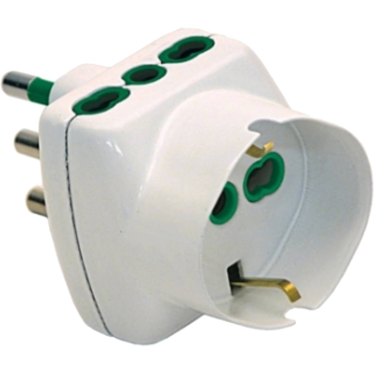 Adattatore spina S17 (grande) 16A e 3 Prese bipasso 16A - Adattatore triplo con 1 presa bipasso Schuko 2 poli + terra 16-2