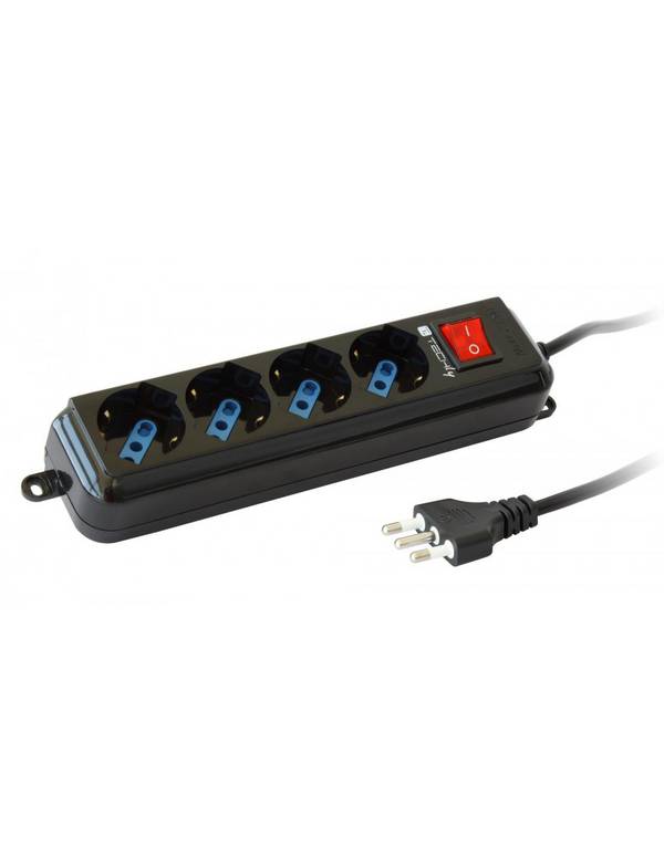 CIABATTA ELETTRICA MULTIPRESA 4 POSTI ITALIANA BIPASSO CON INTERRUTTORE NERO TECHLY