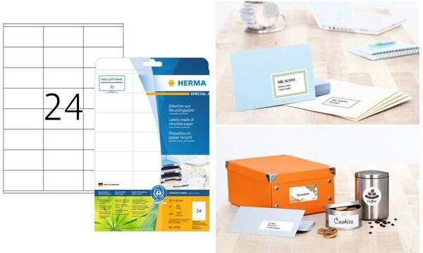 HERMA Universal-Etiketten Recycling, 25,4 x 16 mm, 20 Blatt weiß, selbstklebend, bedruckbar, permanent haftend - 1 Stück-0