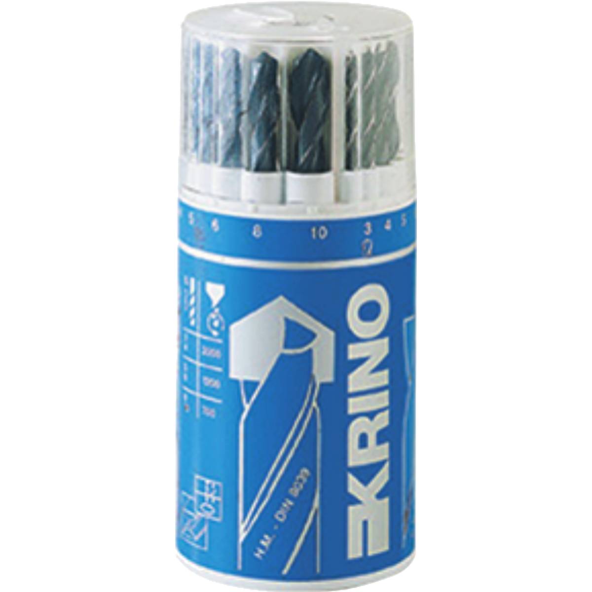 Set di 18 punte HSS corte miste per metallo, muro e legno in cilindro di plastica - DIN338, codolo cilindrico-0