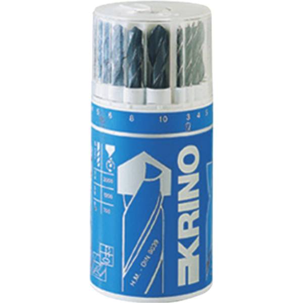 Set di 18 punte HSS corte miste per metallo, muro e legno in cilindro di plastica - DIN338, codolo cilindrico