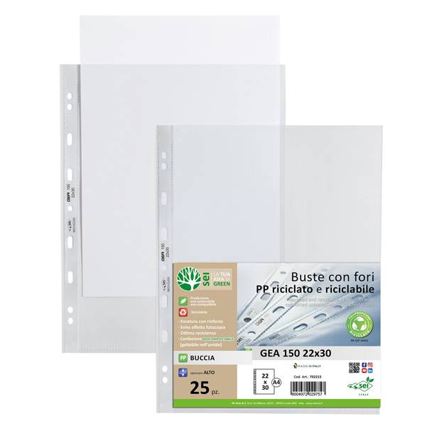 Buste in PP buccia Sei Rota Gea 150 trasparente 22x30 cm - alto spessore conf. 25 pezzi - 702215-0