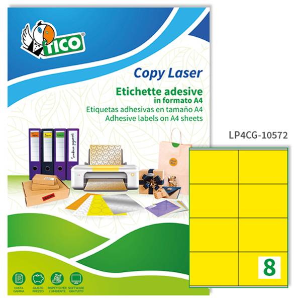 Etichetta adesiva LP4C giallo opaco 70fg A4 105x72mm (8et/fg) Tico-0