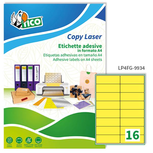 Etichetta adesiva LP4F giallo fluo 70fg A4 99,1x34mm (16et/fg) Tico-0