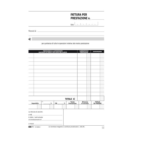 Blocco Fatture Professionisti Edipro - 15x23 cm - 50/50 Fogli Autoricalcanti - E5266A-0
