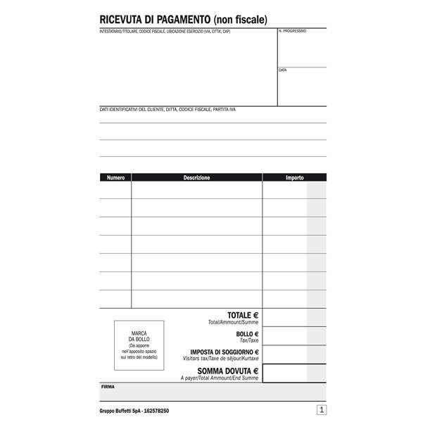 Blocco Ricevute B&B Affittacamere Data Ufficio - 25/25 Copie Autoricalcanti - 16,8x10 cm - DU16257B250-0