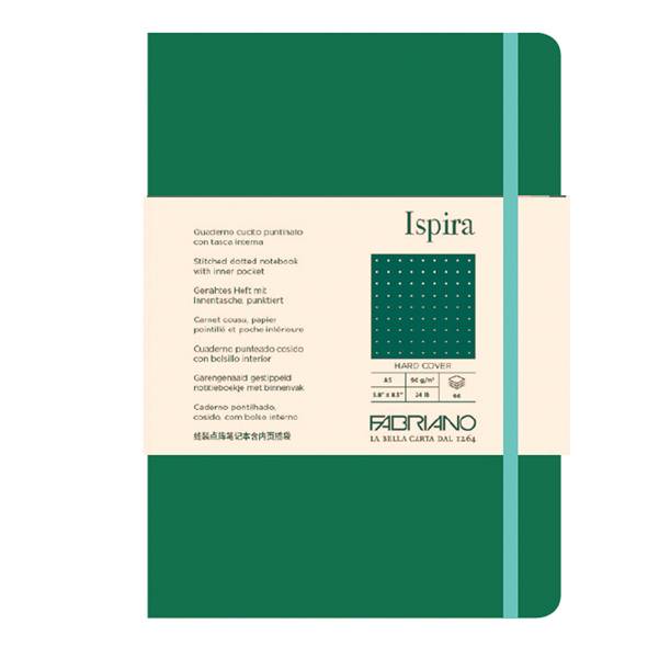 Taccuino Ispira - con elastico - copertina rigida - A5 - 96 fogli - puntinato - verde - Fabriano-0