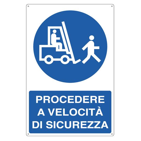 Cartello segnalatore - 50x70 cm - PROCEDERE A VELOCITA' DI SICUREZZA - alluminio - Cartelli Segnalatori-0