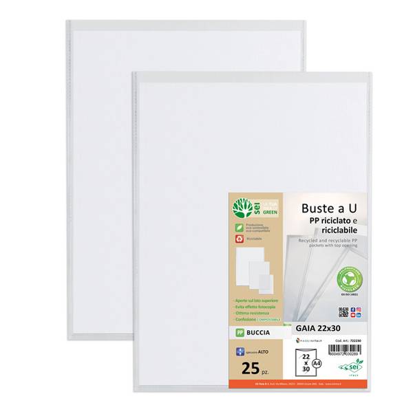 Buste in PP buccia Sei Rota Gaia trasparente 22x30 cm - confezione 25 pezzi - alto spessore - 722230