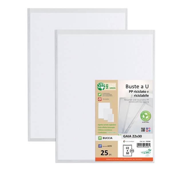 Buste in PP buccia Sei Rota Gaia trasparente 22x30 cm - confezione 25 pezzi - alto spessore - 722230-0