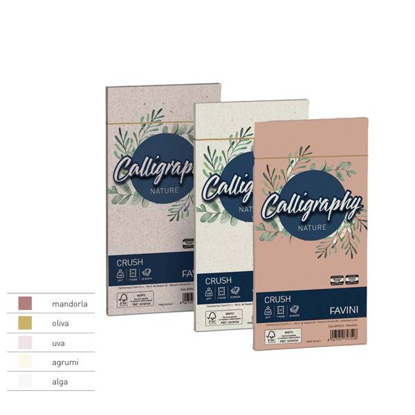 25 buste Calligraphy Nature CRUSH 120gr 110x220mm mandorla FAVINI-0