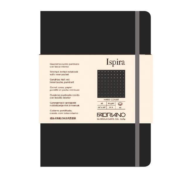Taccuino Ispira - con elastico - copertina rigida - A5 - 96 fogli - puntinato - nero - Fabriano-0