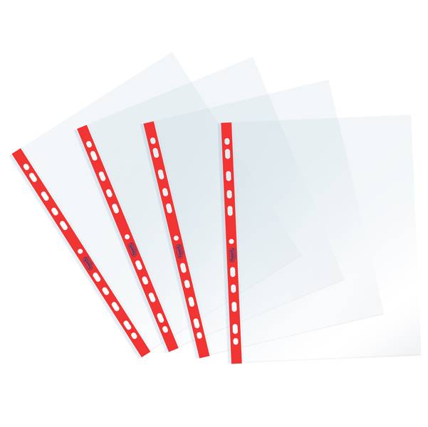 Buste forate Sprint - c/ banda - liscia - 22 x 30 cm - rosso - Favorit - conf. 25 pezzi-0