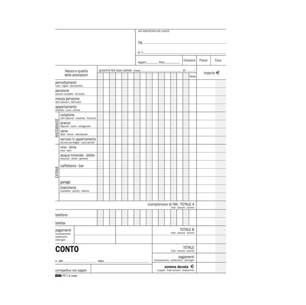 Blocco Conto Albergo/Pensione Uso Mano Edipro - 15x23 cm - 15 Giorni - 100 Fogli - E5965-0