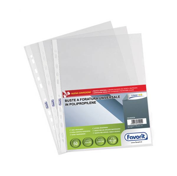 Busta ppl foratura universale 22x30/10 liscia pz.50