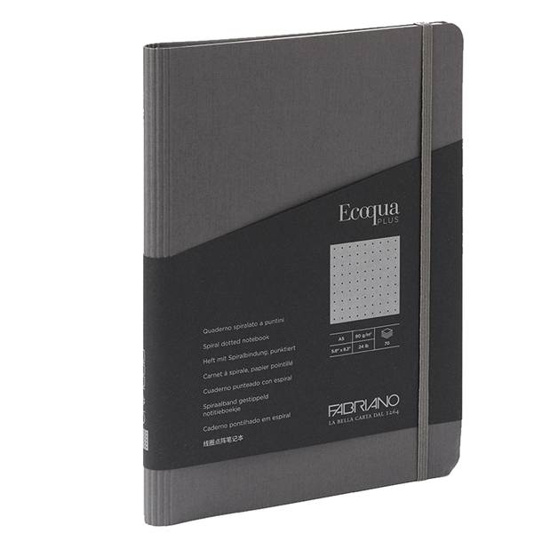 Taccuino EcoQua Plus - con elastico - spiralato - A5 - 70 fogli - puntinato - antracite - Fabriano-0