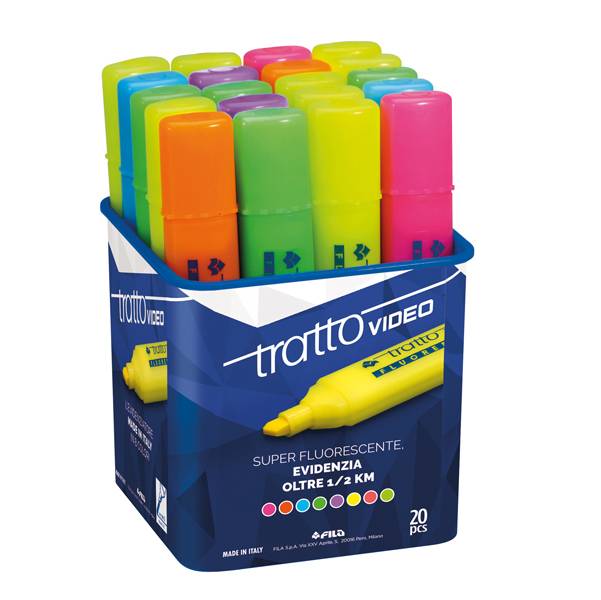 Evidenziatore Tratto Video - punta a scalpello - tratto 1,00 - 5,00 mm - colori assortiti - Tratto - barattolo 20 pezzi-0