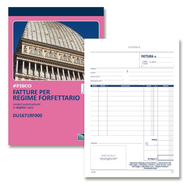Blocco Fatture per Regime Forfettario Data Ufficio - 14,8x21,5 cm - 50/50 Fogli Autoricalcanti - DU1671RF000-0