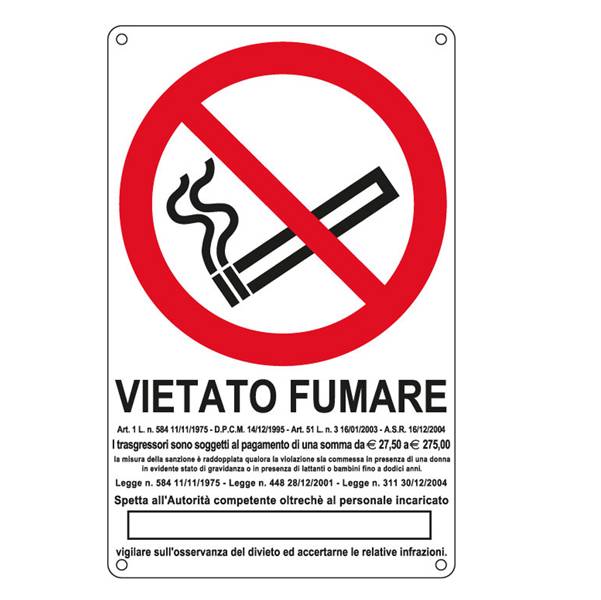 Cartello segnalatore - 27x43 cm - VIETATO FUMARE - alluminio - Cartelli Segnalatori-0