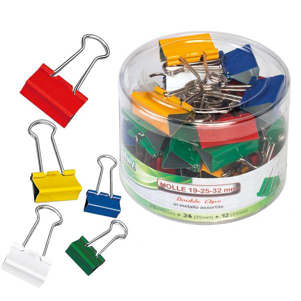 Molle Double Clips - metallo - misure e colori assortiti - Lebez - barattolo da 60 molle-0