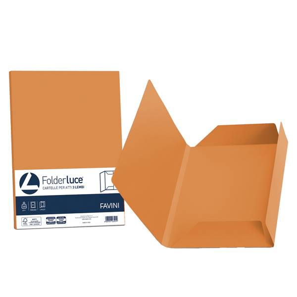 Cartelline 3 lembi Luce - 200 gr - 24,5x34,5 cm - arancio - Favini - conf. 25 pezzi-0