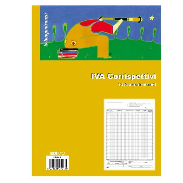 Registro Prima Nota IVA Corrispettivi Edipro - 23x29,7 cm - 13/13 Fogli Autoricalcanti - E2104A-0