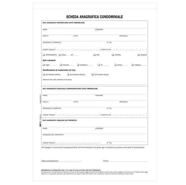 Modello Scheda Anagrafica Condominiale Edipro - 21x29,7 cm - Doppia Copia - E9090-0