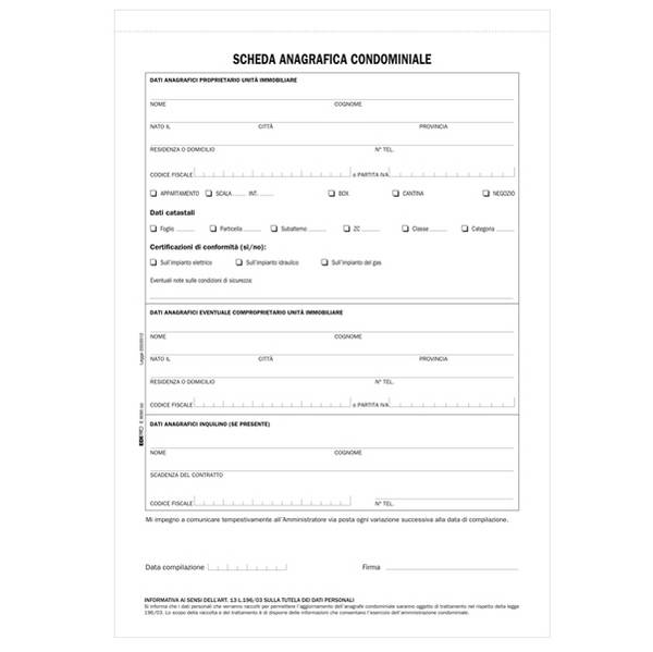 Modello Scheda Anagrafica Condominiale Edipro - 21x29,7 cm - Doppia Copia - E9090