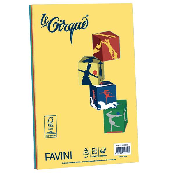 Carta Le Cirque - A4 - 80 gr - mix 4 colori intensi - Favini - conf. 200 fogli-0
