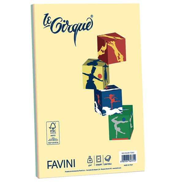 Carta Le Cirque - A4 - 80 gr - mix 4 colori pastello - Favini - conf. 200 fogli-0