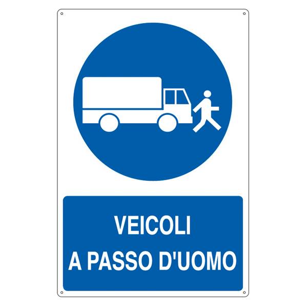 Cartello segnalatore - 50x70 cm - VEICOLI A PASSO D'UOMO - alluminio - Cartelli Segnalatori-0