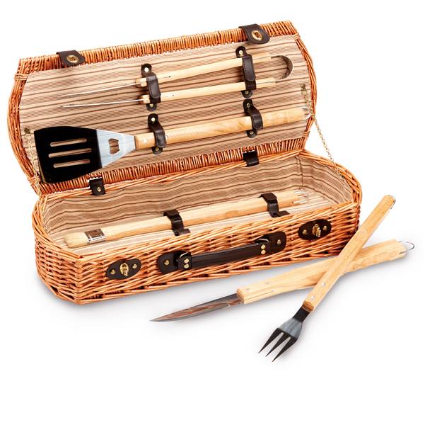 Set barbecue 5 attrezzi - in valigetta di vimini - Garden Friend-0