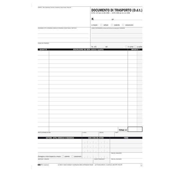 Blocco Buoni di Consegna Edipro - 21x29,7 cm - 25/25/25/25 Fogli Autoricalcanti - E5218C-0