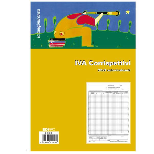 Registro Prima Nota IVA Corrispettivi Edipro - 23x29,7 cm - 25/25 Fogli Autoricalcanti - E2102A-0