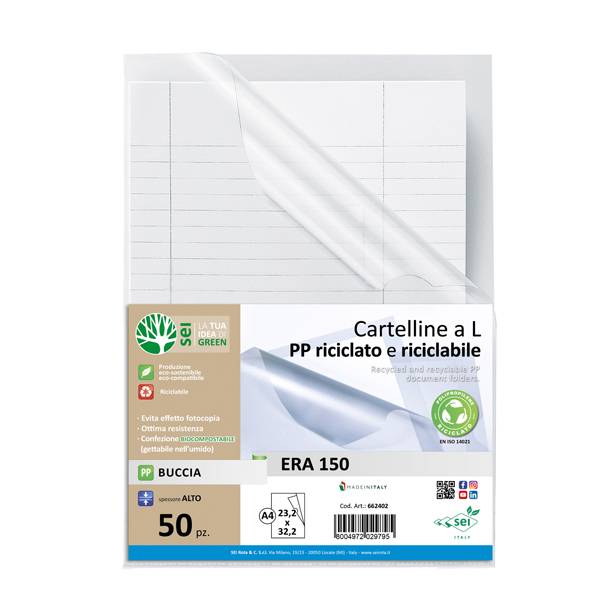 Cartellina a L Era 150 - A4 - PP riciclato - buccia - Sei rota - conf. 50 pezzi-0