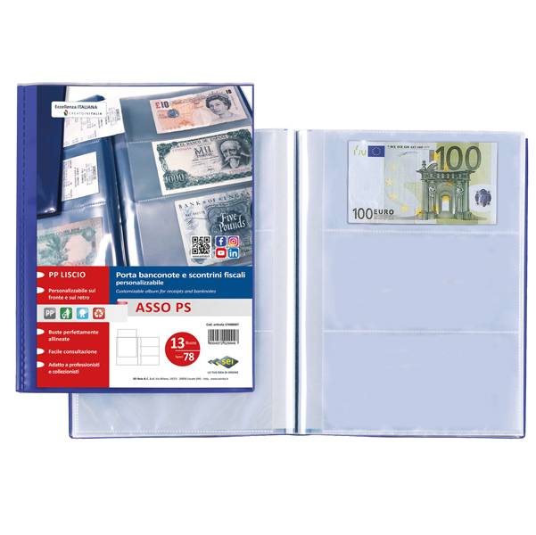 Porta banconote e scontrini fiscali Sei Rota ASSO PS 13 buste - blu 57000007-0
