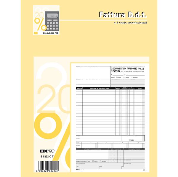 Blocco Fattura/DDT Edipro - 22x29,7 cm - 33/33/33 Fogli Autoricalcanti - E5222CT-0