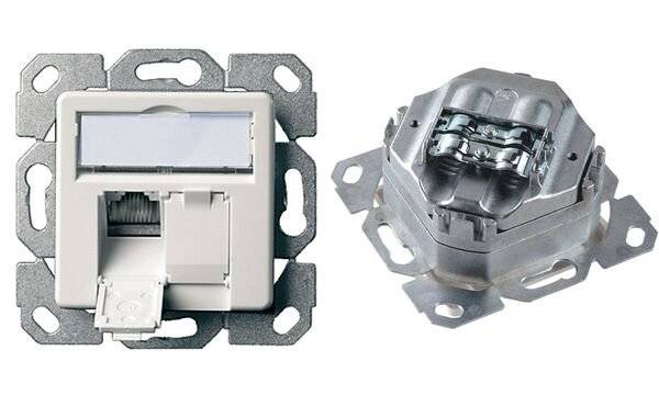 Telegärtner Presa di rete Da incasso Inserto con piastra centrale CAT 6 2 Porte Bianco perla-2