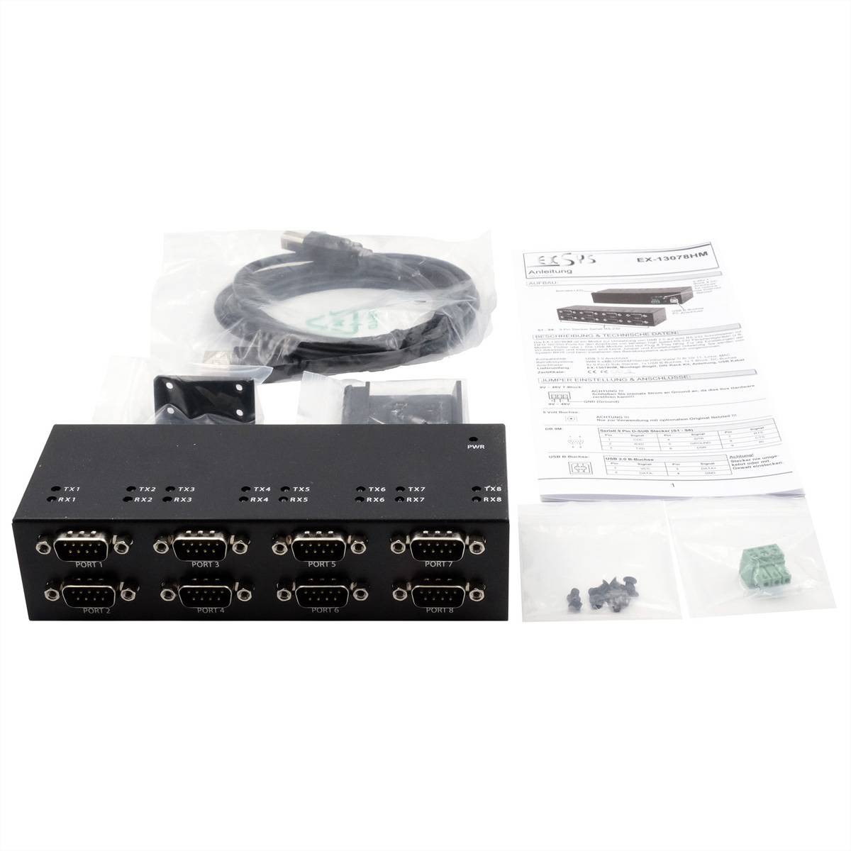 EXSYS EX-13078HM Da USB 2.0 a 8 porte seriali RS-232 Alloggiamento in metallo Chip set FTDI-2