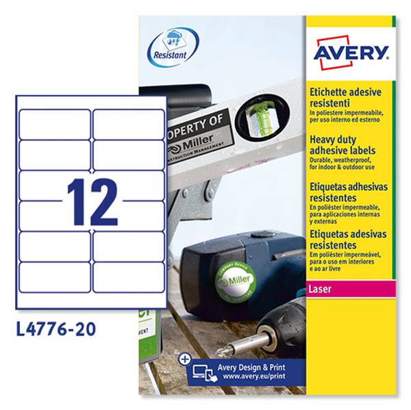 Avery L4776-20 etichetta per stampante Bianco