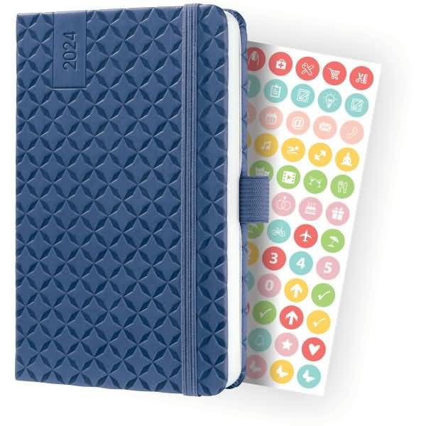 Calendario a libro Sigel Jolie 2024 ecopelle A6 calendario settimanale blu 95 x 150 mm 1 settimana / 2 pagine 174 pagine-0
